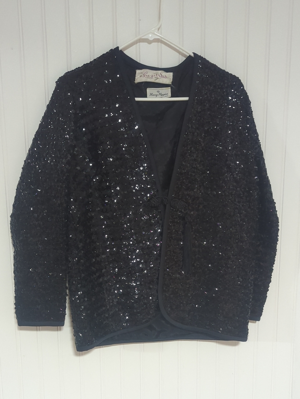 Lazarus Vintage Black Sequin Tie-Front Jacket